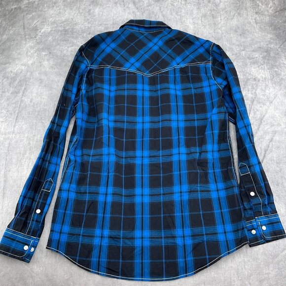 Cavender Rafter C Shirt Men Small Blue‎ Black Plaid Flex 45 Snap Cowboy Western - Picture 10 of 11